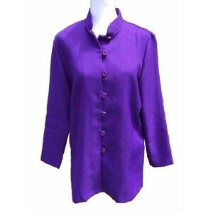 Vtg Anthony Richards Woman’s Purple Button Blouse Mandarin Tunic Jacket Poly 10